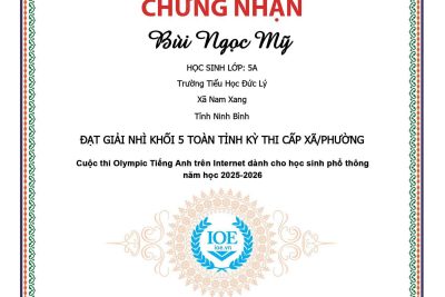 Vinh danh học sinh đạt thành tích trong cuộc thi IOE cấp xã/phường năm học 2025-2026 trường Tiểu học Đức Lý xã Nam Xang